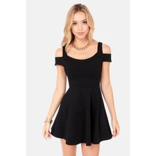 Lulus Black Off Shoulder Mini Skater Dress Aline Medium EUC Festival Summer