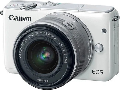 Canon EOS M10 Mirrorless Digital Camera with EF-M 15-45mm Lens 18MP Black/White - Image 1 of 4
