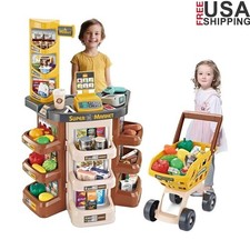Supermarket Toy Playset W/ Shopping Cart Cash Register Pretend Food Kids 3-7 New