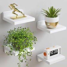 4 PCS Floating Wall Shelf Rustic Wood Small White Square 5x5 Inch
