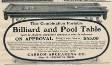 Magazine Ad - 1903 - Carrom-Archarena Co., Ludington, MI - Pool Tables
