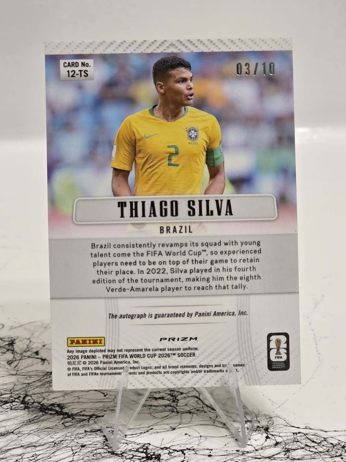 Panini 2026 Prizm FIFA World Cup Thiago Silva Brazil #12-TS Auto 03/10 view 2