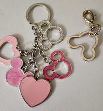 Disney Pink Mickey Mouse Head  Heart Silver Tone Key Chain Bag Charm 2 