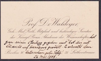 Wilhelm Waldeyer-Hartz Anatom Business Card Autograph Handwriting 1903