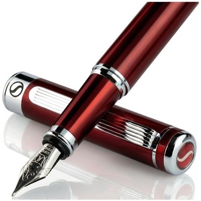 Luxury Deep Crimson Fountain Pen with Chrome Finish - Perfect Gift for All