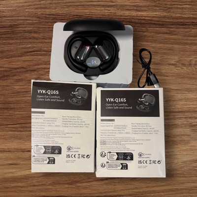 YYK-Q16S Open-Ear True Wireless Bluetooth Ear-Hook Earbuds w/ Case Black