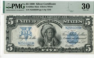 1899 Silver Certificate $5 dollars Fr# 280m PMG 30 (MULE)