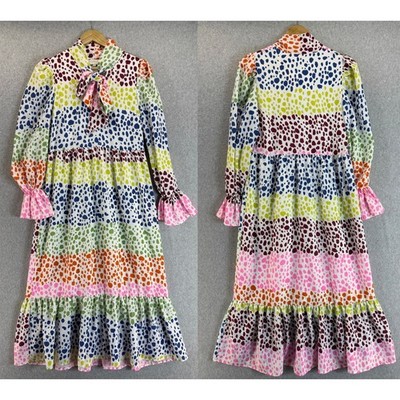 Never Fully Dressed Colorful Polka Dot Tie Neck Long Sleeve Midi Dress Size 4
