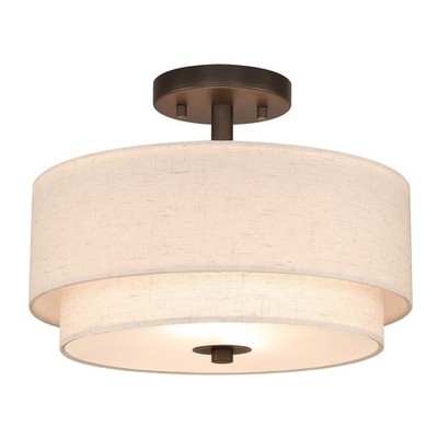 13'' Semi Flush Mount Ceiling Light with Linen Fabric Shade for Bedroom Hallway