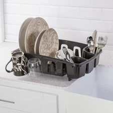 Dish Rack Drain Board All-In-One Drying Inclined Base Drainer Black Sterilite