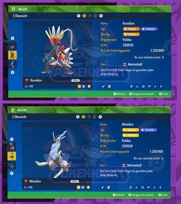 Koraidon & Miraidon Shiny/ non shiny Lvl. 100  5IV/6IV Pokemon Karmesin & Purpur