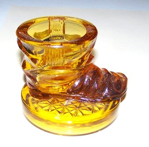 Antique Amber Glass EAPG Toothpick Holder - Boot