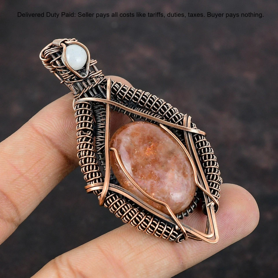 Oferta Black Friday Cobre Piedra Solar Arco Iris Piedra Lunar Alambre Envuelto Colgante Foto 3 de 4