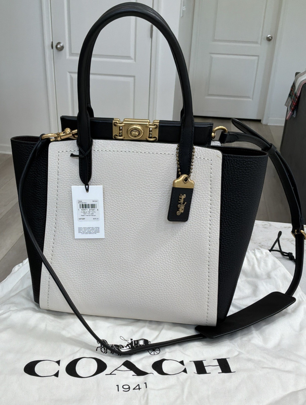 ? COACH 1941 Troupe Tote Bag Satchel Handbag Purse Colorblock Chalk Black NWT