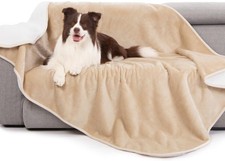 Waterproof Bed Blanket, Reversible Sherpa Fleece Throw Blanket for Dog Puppy ...