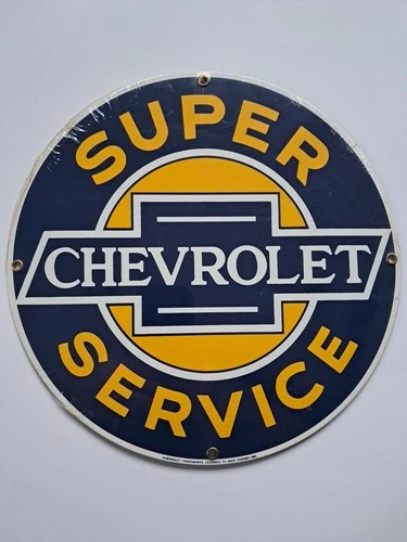 Chevrolet Super Service 11.25" Round Porcelain Sign~Vintage~Factory Sealed