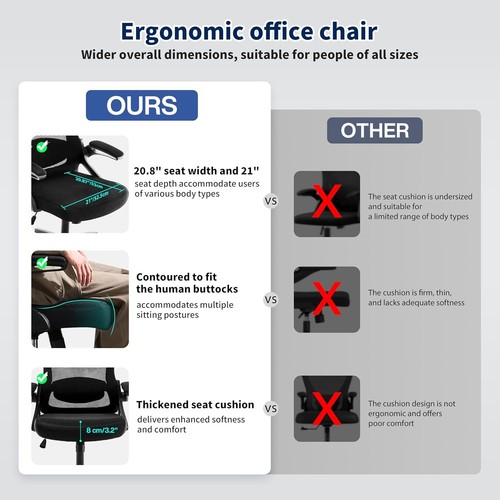 Ergonomic Mesh Office Chair Lumbar Support Flip-up Armrests Black (46) - Picture 7 of 8