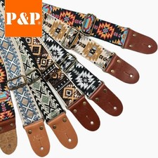 P P Guitar Strap Adjustable Embroidered Belt with Leather End