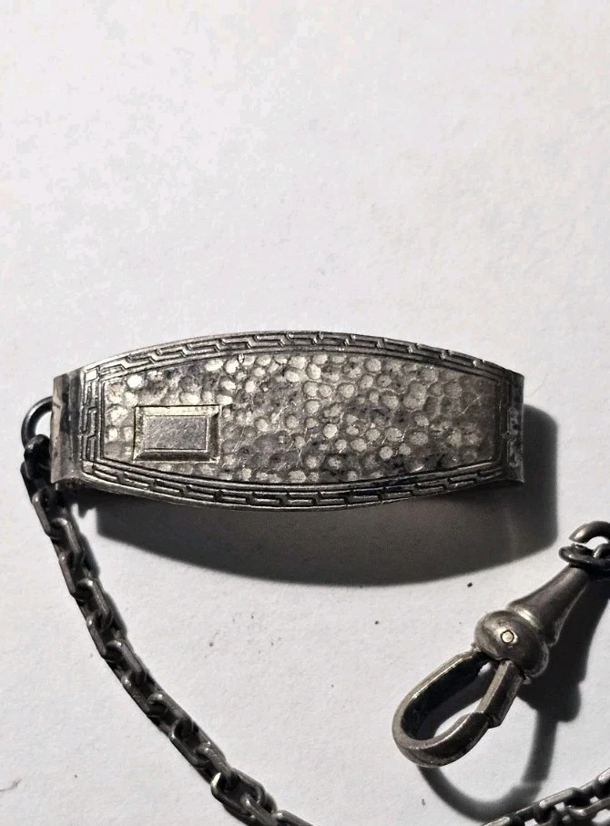 Antigua cadena de reloj de bolsillo Art Deco de plata de ley Foto 2 de 4