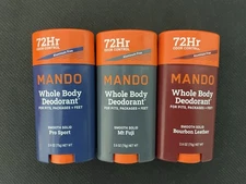 3x MANDO Whole Body Deodorant Smooth Solid ASSORTED SCENT 2.6 oz EACH - NEW