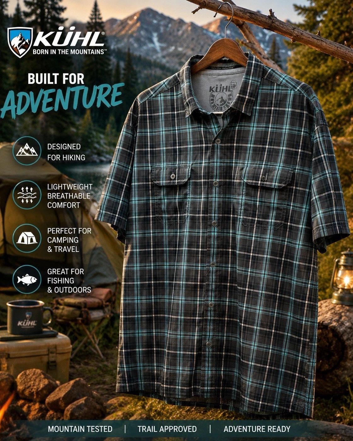 Kuhl Mountain Culture Plaid Shirt Men’s XXL Hiking Camping Trail Outdoor 🏕️🌲