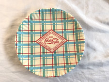 COCA-COLA Diamond Label set of 4 melamine plates. Aqua-red-white plaid. 9"  NEW!