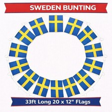 10 Metre Sweden Swedish Sverige  Svensk 20 XL Flags Bunting