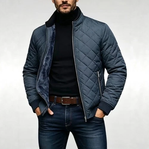 Men's Diamond Quilted Jacket Padded Winter Coat Casual Zip Up Warm Outerwear - product listing photo