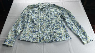 Crazy Horse Liz Claiborne Blouse Top Women s M 100% Cotton Floral Button Front