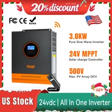 3000W 24V Solar Hybrid Inverter 110Vac 80A MPPT Solar Charger PV 450V Controller