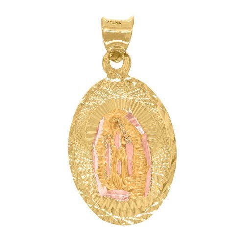 14kt Two Tone Gold Small Tiny Textured Lady Of Guadalupe Religious Charm Pendant - Picture 1 of 1