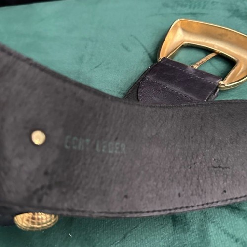 ECHT LEDER, dunkelblauer Ledergürtel mit goldener Schnalle - Bild 4 von 5