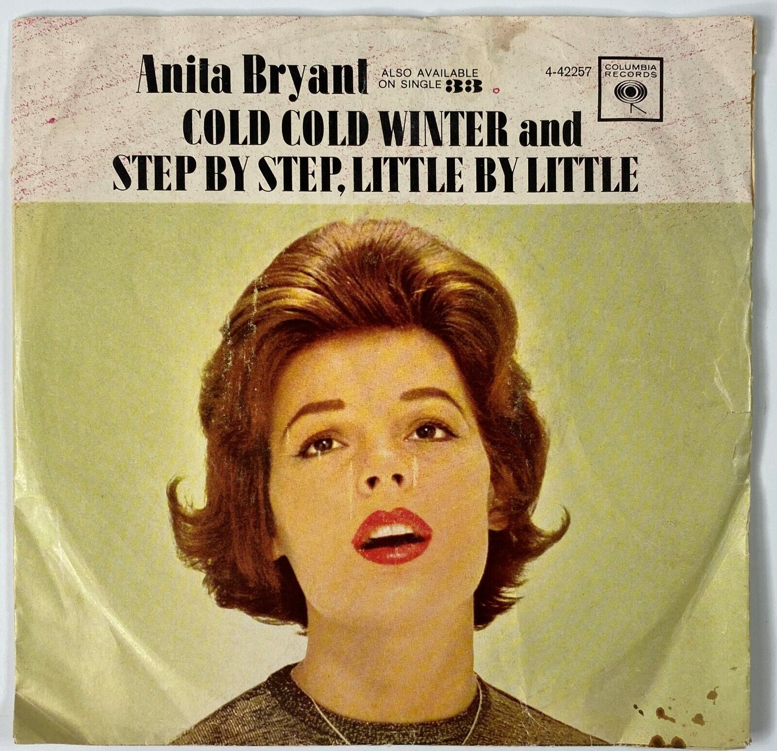 Anita Bryant Cold, Cold Winter Vinyl 45 Single w Picture Sleeve Columbia 4-42257