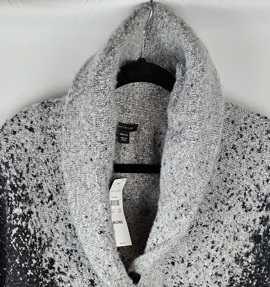 女式 ANN Taylor 黑色披肩 ONE 尺码全新带标签黑色和灰色  — 第 2/4 张图片