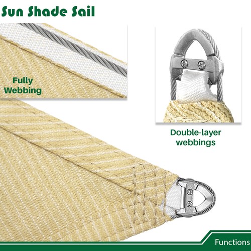 8FT Wire Rope Enhanced Sun Shade Cover Rectangle Sail For Patio Garden Balcony - Picture 4 of 42