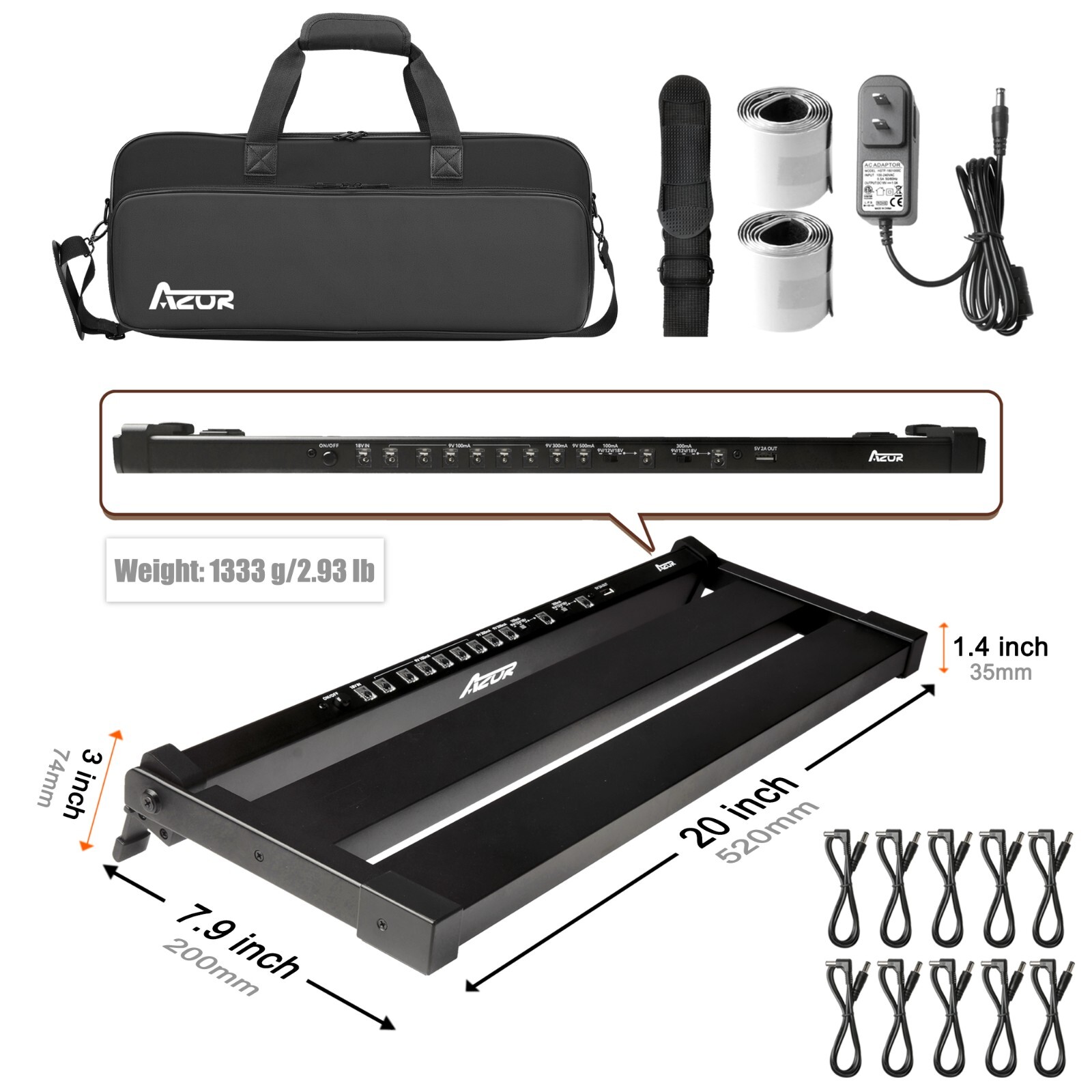 AZOR Pedalboard Eingebautes Isoliertes Netzteil Mit 10Ausgängen Power Pedalboard