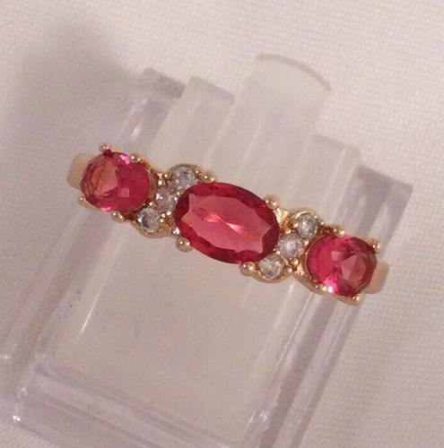 Vintage Jewellery Gold Band Ring Rubies and White Diamonds Antique Deco Jewelry - Picture 8 of 10