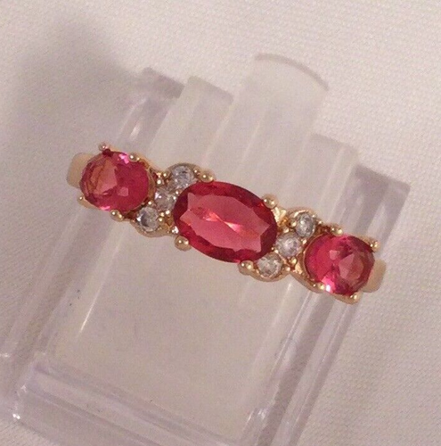 Vintage Jewellery Gold Band Ring Rubies and White Diamonds Antique Deco Jewelry - Picture 1 of 10