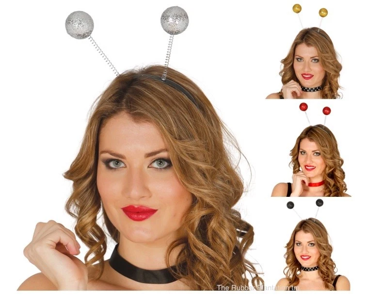 THE RUBBER PLANTATION TM 80s Fancy Dress Accessory Glitter Head Deeley Boppers Bobber Spring Deely Gold