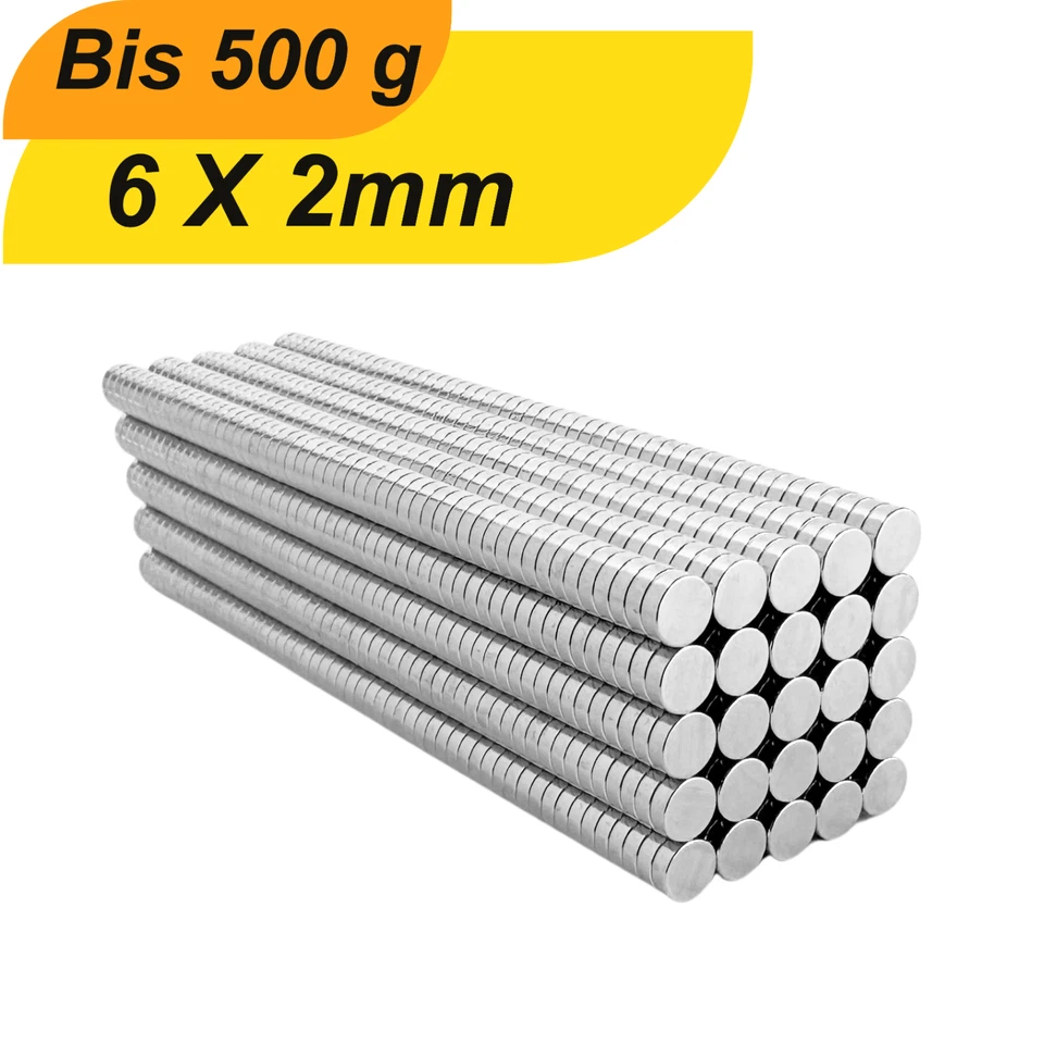 Neodym Magnet 6 x 2mm Supermagnete hohe Haftkraft Scheibenmagnet