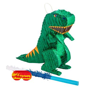 3pc Dinosaur Pinata Set with Stick & Blindfold Blue Stick Birthday Party Game