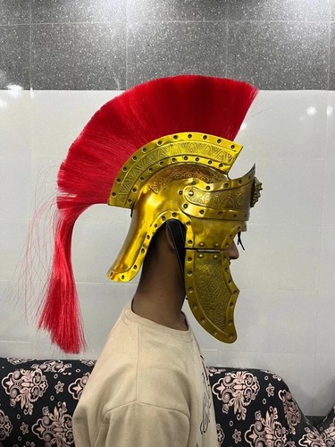 Casco romano medieval casco de diseñador con pluma roja disfraz de Halloween regalo - Imagen 2 de 7