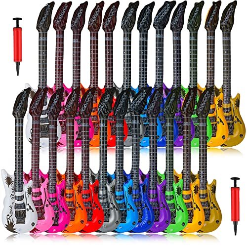 24 Pcs Inflatable Guitars for Parties Bulk Blow Rock Star Guitar Set Rock - Picture 1 of 6