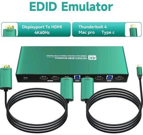 4K@60Hz HDMI 2.0 Dual Monitor KVM Switch for 2 Computers 2 Displays and 4 USB - Picture 7 of 7