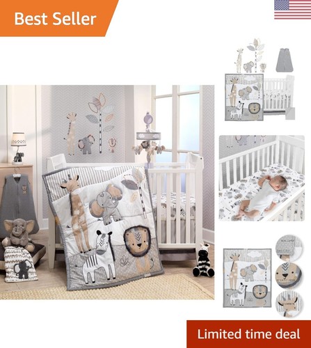 Set lenzuola culla bambino 6 pezzi Jungle Safari grigio/abbronzatura/bianco - Foto 1 di 10