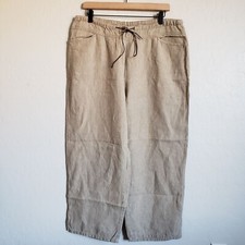 J.Jill 100 Linen Wide Leg Crop Pants Tie Waist Beach Lagen Tan Size Women's 16