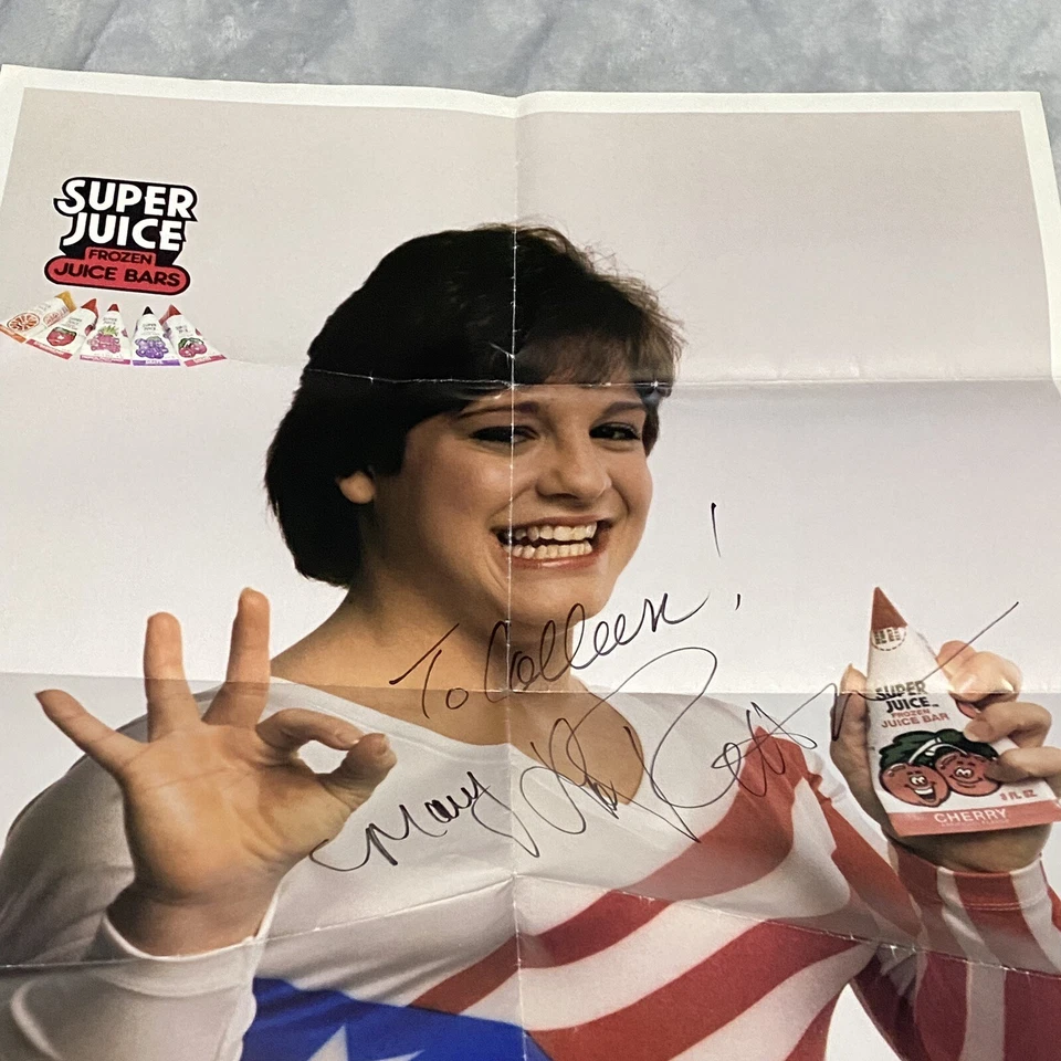 Póster de colección firmado por Mary Lou Retton de 22" x 28" Super Juice RARO Foto 3 de 4