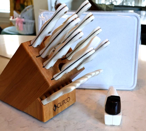Complete CUTCO PEARL HANDLE 21 pc HOMEMAKER SET BLOCK Sharpener Cut Board Petite
