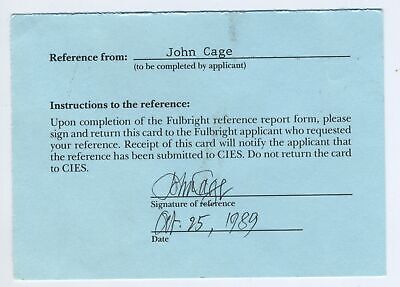 John CAGE (Composer): Signed officiel Reference Card for Paul ZUKOFSKY (Violinist)