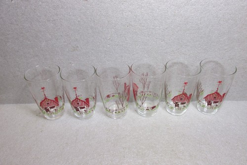SET of 6 VINTAGE BARN & HORSES DRINKING GLASSES